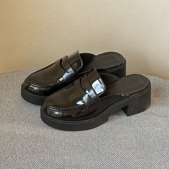 ASOS DESIGN Sina Chunky Heeled Loafer Mules in Black UK Size 4/ US Size 6.5 - Picture 3 of 11